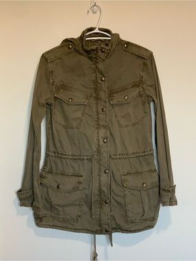 Talula Trooper Military Green Jacket Hood Zip Adjustable Waist Size XXS XS 0 2